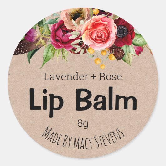 Kraft en kleurrijke bloemen lippenbalsem potetiket ronde sticker (Voorkant)