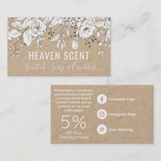 Kraft en witte zeep en kaars visitekaartje (Voorkant / Achterkant)