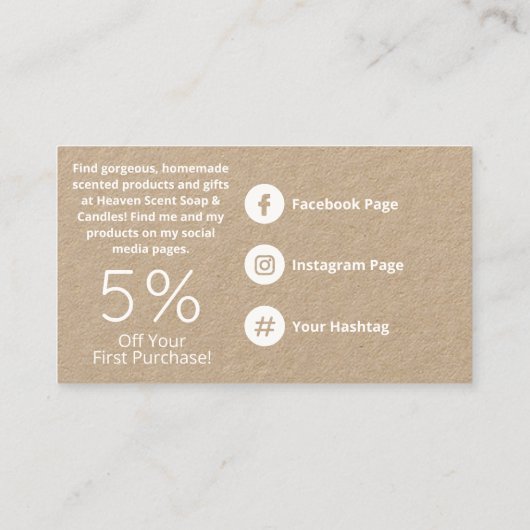 Kraft en witte zeep en kaars visitekaartje (Achterkant)