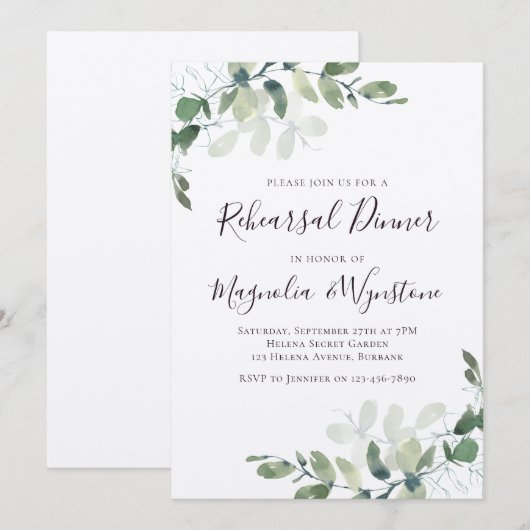 Kraft Eucalyptus Rehearsal Dinner Luxury Kaart (Voorkant / Achterkant)