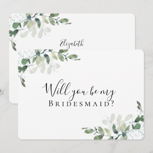 Kraft Eucalyptus word je mijn Bridesmaid? Kaart (Voorkant / Achterkant)