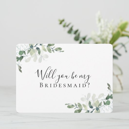 Kraft Eucalyptus word je mijn Bridesmaid? Kaart (Staand voorkant)