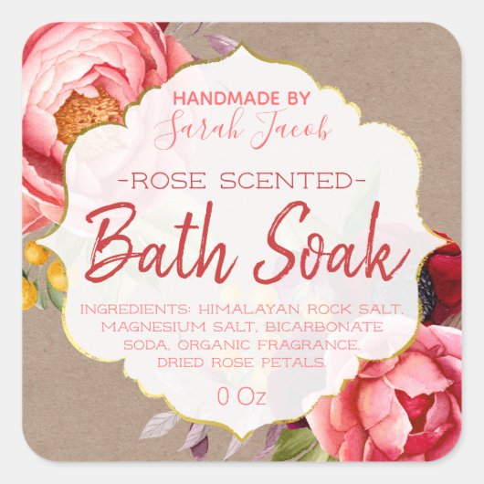  Kraft Floral Bath Soak Label (Voorkant)