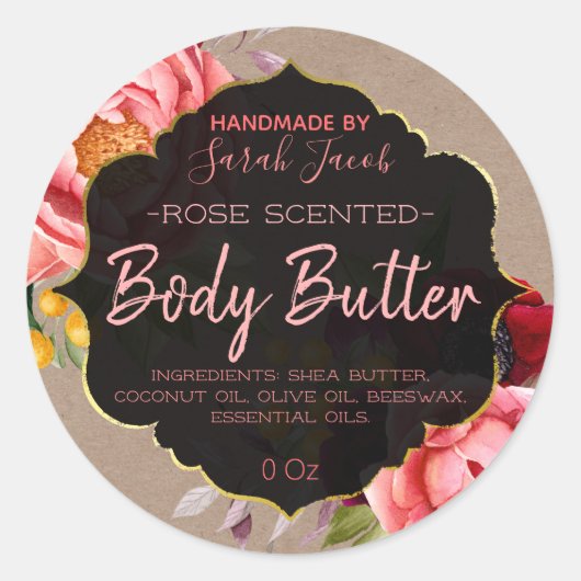  kraft Floral body Butter Label (Voorkant)