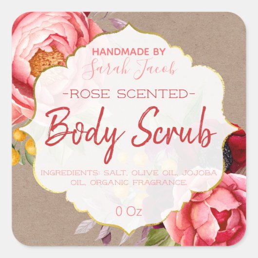 kraft Floral Body Scrub Label (Voorkant)