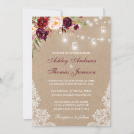 Kraft Floral Burgundy Lace Lights Wedding Invite