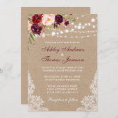 Kraft Floral Burgundy Lights Lace Wedding Invite (Voorkant / Achterkant)