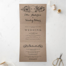 Kraft floral lijst met initialen bruiloft