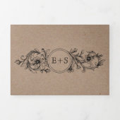 Kraft floral lijst met initialen bruiloft drieluik uitnodiging (Cover)