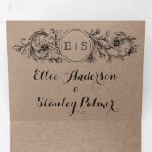 Kraft floral lijst met initialen bruiloft drieluik uitnodiging (Binnenzijde eerst)