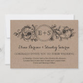 Kraft floral lijst met initialen bruiloft kaart (Voorkant)
