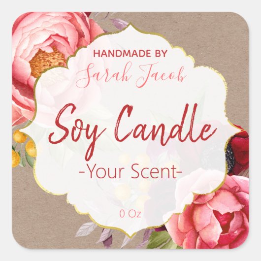  Kraft Floral Soy Candle Label (Voorkant)