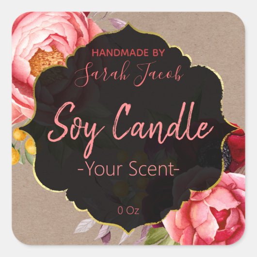  Kraft Floral Soy Scented Candle Labels (Voorkant)