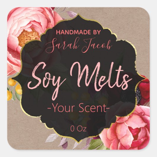 Kraft Floral Soy Wax Melt Labels (Voorkant)