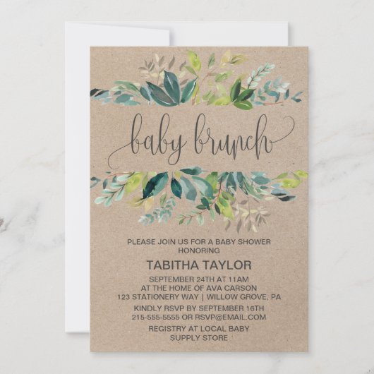 Kraft Foliage Baby Brunch Kaart (Voorkant)
