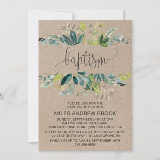 Kraft Foliage Baptisme Kaart (Voorkant)