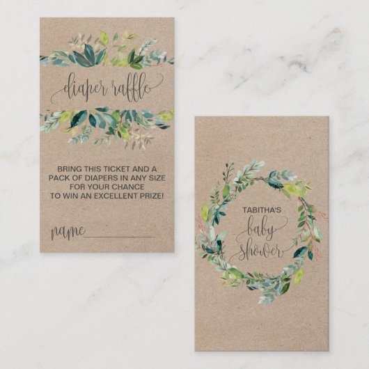 Kraft Foliage Diaper Raffle Invitation Insert Informatiekaartje (Voorkant / Achterkant)