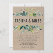 Kraft Foliage met Monogram Wreath Backing Wedding Kaart (Voorkant)