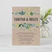 Kraft Foliage met Monogram Wreath Backing Wedding Kaart (Staand voorkant)