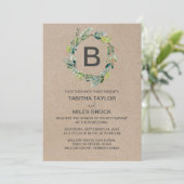 Kraft Foliage Monogram Wreath Wedding Kaart (Staand voorkant)