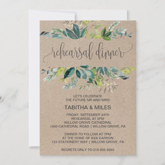 Kraft Foliage Rehearsal Dinner Kaart (Voorkant)