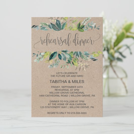 Kraft Foliage Rehearsal Dinner Kaart (Staand voorkant)
