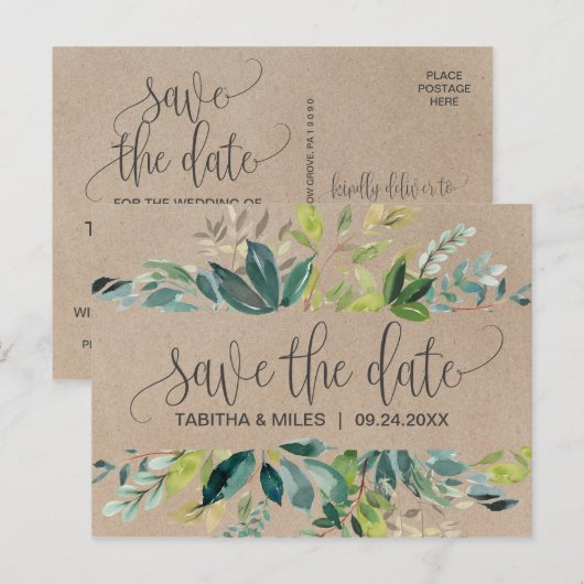 Kraft Foliage Save the Date Aankondigingskaart (Voorkant / Achterkant)