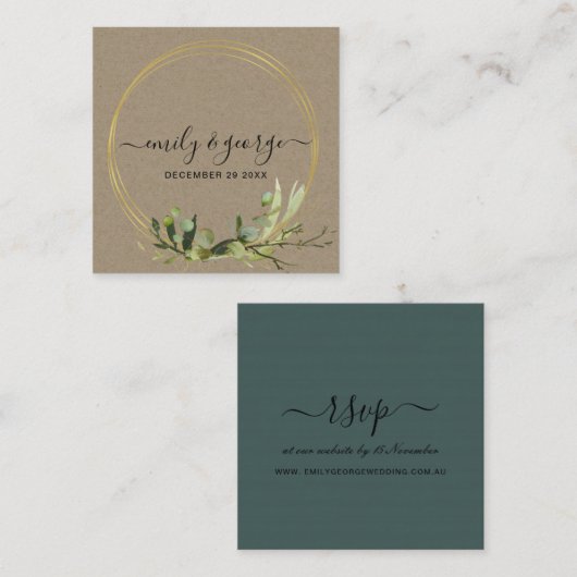 KRAFT FOLIAGE WATERVERF WEDDING WEBSITE RSVP VIERKANTE VISITEKAARTJE (Voorkant / Achterkant)