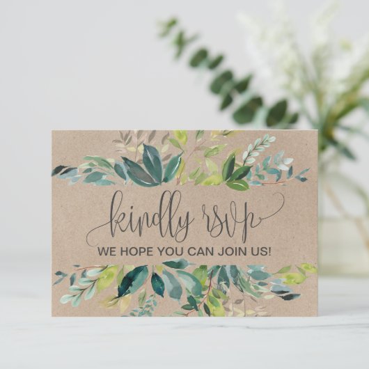 Kraft Foliage Wedding Website RSVP Card (Staand voorkant)