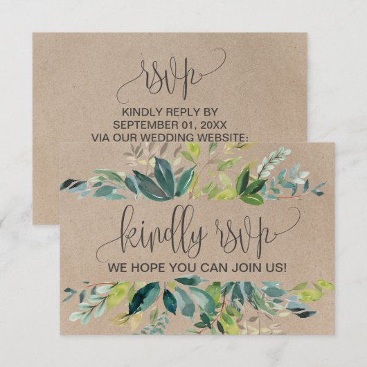 Kraft Foliage Wedding Website RSVP Card (Voorkant / Achterkant)