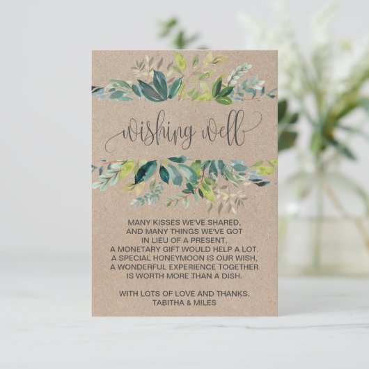 Kraft Foliage Wedding Wishing Well Informatiekaartje (Staand voorkant)
