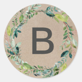 Kraft Foliage Wreater Monogram Envelope Seals Ronde Sticker