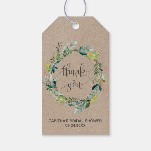 Kraft Foliage Wreator Dank je wel Cadeaulabel (Voorkant)