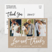 Kraft foto bruiloft liefde dank borstel schrift 3 briefkaart (Voorkant / Achterkant)