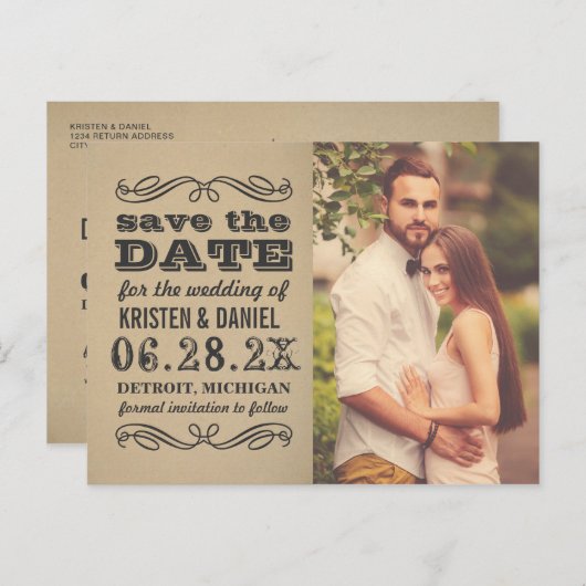  Kraft Fotobruiloft Save the Date Aankondigingskaart (Voorkant / Achterkant)