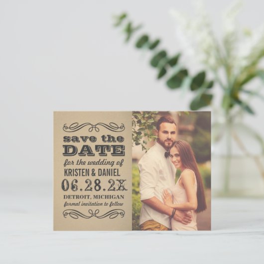  Kraft Fotobruiloft Save the Date Aankondigingskaart (Staand voorkant)