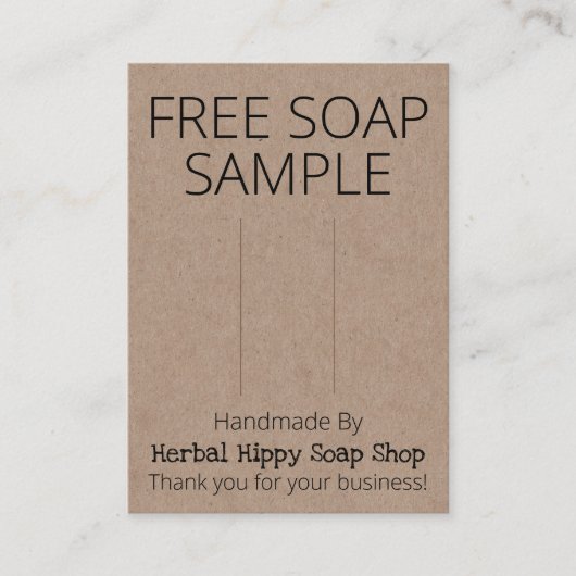 Kraft Free Sample Soap Holder Display Card Visitekaartje (Voorkant)