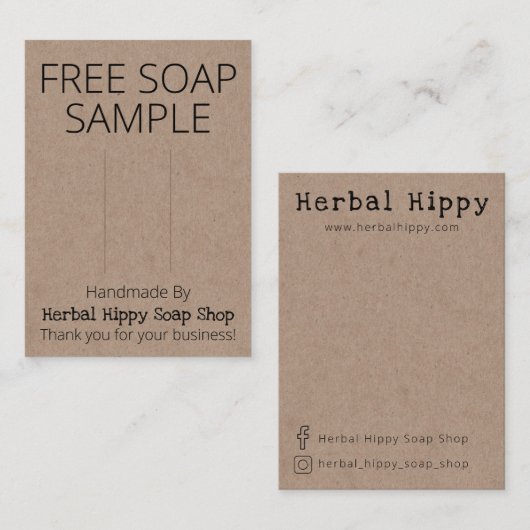 Kraft Free Sample Soap Holder Display Card Visitekaartje (Voorkant / Achterkant)