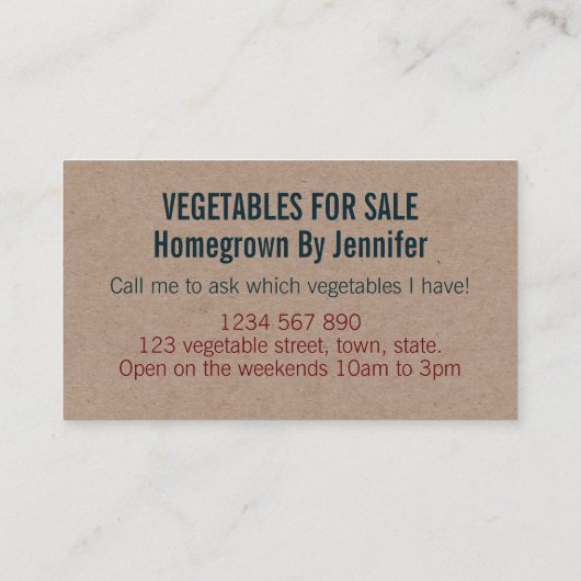 Kraft Fresh Vegetable Homegrown Visitekaartje (Achterkant)