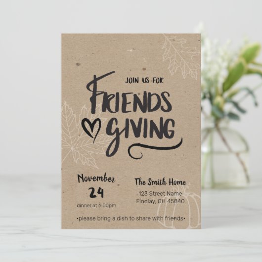 Kraft Friendsgiving Dinner Invitation Kaart (Staand voorkant)