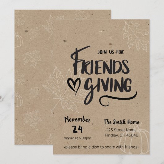 Kraft Friendsgiving Dinner Invitation Kaart (Voorkant / Achterkant)