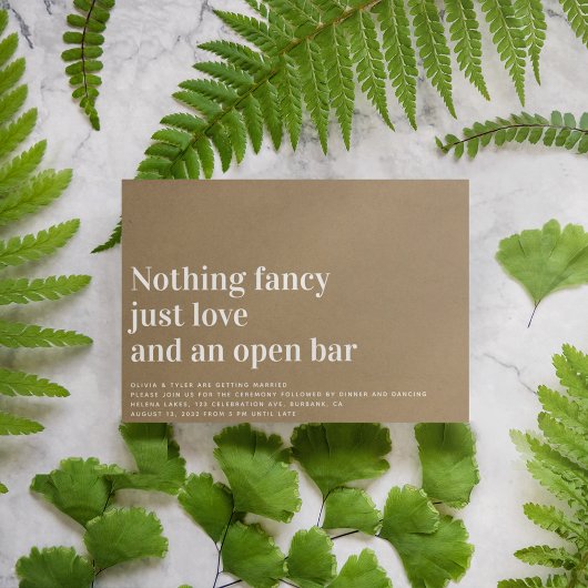 Kraft Funny Niets Fancy Open Bar Wedding Kaart