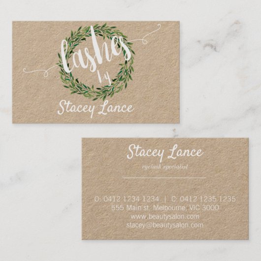 Kraft gebladerte krans wimpers visitekaartje (Voorkant / Achterkant)