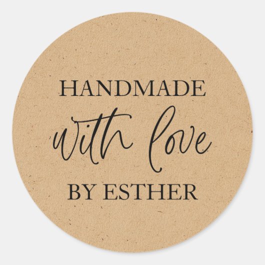 Kraft gemaakt met liefde ronde sticker (Voorkant)