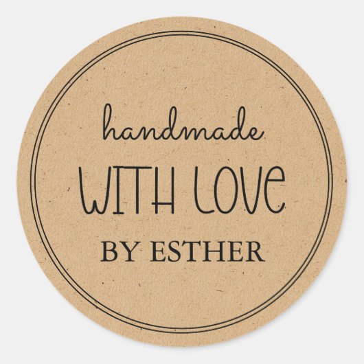 Kraft gemaakt met liefde ronde sticker (Voorkant)