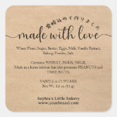 Kraft Gemaakt met Liefde Script Ingredient Product Vierkante Sticker (Voorkant)
