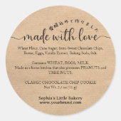 Kraft Gemaakt met Liefde Script Ingredienten Bakke Ronde Sticker (Voorkant)