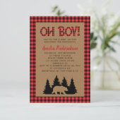 Kraft geruit O jongen Rustic Baby Shower Kaart (Staand voorkant)