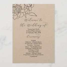 Kraft getekend bloemen bruiloftsprogramma 2-zijdig programmakaart