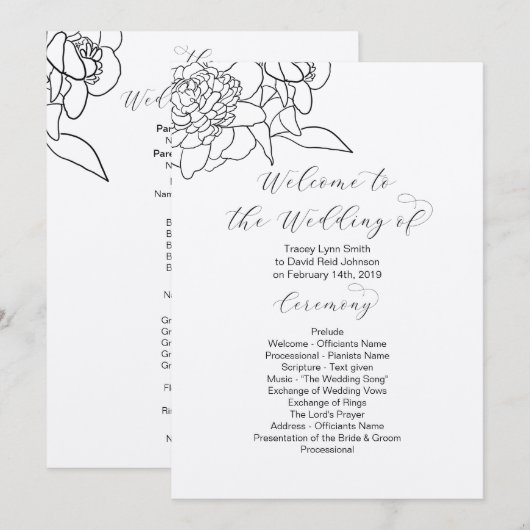 Kraft getrokken bloemenhuwelijksprogramma 2-zijdig programmakaart (Voorkant / Achterkant)